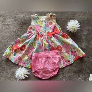NWOT H&M Baby Floral Sundress Set - Bright Retro Flower Print - Size 2-4M